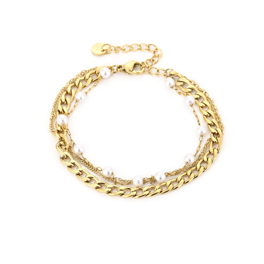 Jill - Armband drielaags met parels